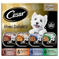Cesar Home Delights Adult Wet Dog Food, Pot Roast with Spring Vegetables, Beef Stew, Turkey, Green Beans, & Potatoes, and Hearty Chicken & Noodle Variety Pack, 3.5 oz. (24 Count, Pack of 1)