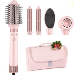 MESCOMB Dual Voltage Hot Air Styler Wrap - 5 in 1 Hair Dryer Brush with Fast Drying Blow Dryer, Styling, Straightening & Volumizing with Travel Bag (100V240V) Gift for Women