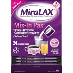 MiraLAX Gentle Constipation Relief Laxative Powder, Stool Softener with PEG 3350, No Harsh Side Effects, 1 Doctor & OBGYN Recommended, Single Dose Mix-in Pax, Travel Pack, 24 Dose