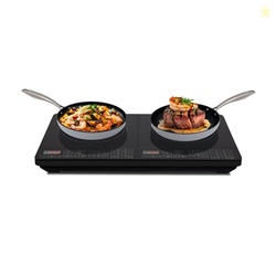 NUWAVE DOUBLE COOKTOP INDUCTION COUNTERTOP BURNER, PORTABLE, 900 & 1800W, 100F TO 575F, LARGE 8 HEATING COIL, 50 PRE-PROGRAMMED SETTINGS, SHATTER-PROOF CERAMIC GLASS, BUILT-IN SAFETY AUTO SHUT OFF