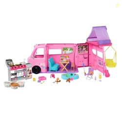 BARBIE DREAM CAMPER NEW FOR 2025 PLAYSET WITH ROOF TENT, SWING CHAIR, FISHING POND, BBQ GRILL WITH COLOR-CHANGE FEATURE & 60+ ACCESSORIES INCLUDING DOUGH