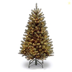 National Tree Company 4.5 ft Pre-Lit North Valley Spruce Artificial Christmas Tree, 200 Clear Lights, 398 Tips, Includes Stand, Green