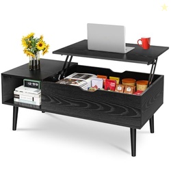 OLIXIS Wood Lift Top Coffee Table with Hidden Compartment and Large Storage Shelf, Lift Tabletop Dining Center Table for Home Living Room Office, Black