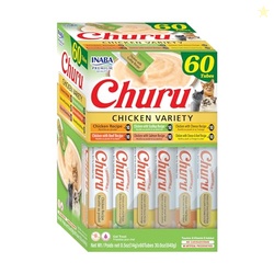 INABA Churu Cat Treats, Grain-Free, Lickable, Squeezable Creamy Pure Cat Treat/Topper, 60 Servings, Chicken Variety Box