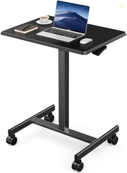 DUMOS SMALL STANDING DESK MOBILE PORTABLE ROLLING LAPTOP PC TABLE ON WHEELS ADJUSTABLE HEIGHT COMPUTER WORKSTATION FOR HOME OFFICE, 19 INCH, BLACK