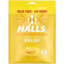 Halls Relief Honey Lemon Cough Drops, Value Pack, 140 Drops