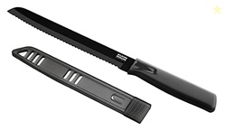 Kuhn Rikon COLORI Non-Stick Bread Knife with Safety Sheath, 7 inch/17.78 cm Blade, Black