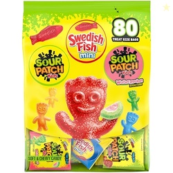 SOUR PATCH KIDS and SWEDISH FISH Mini Soft & Chewy Candy Variety Pack, Bulk Candy, 80 Treat-Size Snack Packs