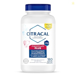 Citracal Maximum Plus Calcium Supplement - Calcium Citrate with Vitamin D3, Zinc, & Essential Minerals for Bone Health Support, Ages 12+, 180 Count (Packaging May Vary)