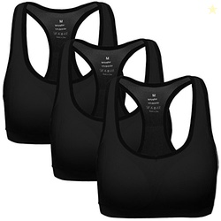 MIRITY WOMEN RACERBACK SPORTS BRAS - HIGH IMPACT WORKOUT GYM ACTIVEWEAR BRA PACK OF 3 COLOR BLACK SIZE M