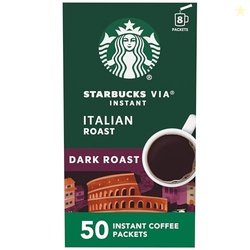 STARBUCKS VIA INSTANT COFFEE, DARK ROAST COFFEE, ITALIAN ROAST, 100% ARABICA, SINGLE-SERVE, 1 BOX (50 PACKETS)