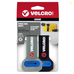 VELCRO Brand Power Cord Wraps | Heavy Duty Straps for Extension Cords, Garage or RV Organization | Slotted Grommet for Strong Snag Free Cinching | 16 Inch, 2Pk, Black and Gray