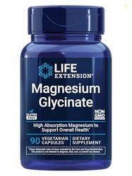 LIFE EXTENSION MAGNESIUM GLYCINATE, HEART HEALTH, BONE HEALTH, NERVE AND MUSCLE SUPPORT, HIGHLY ABSORBABLE, GLUTEN-FREE, NON-GMO, VEGETARIAN, 90 CAPSULES