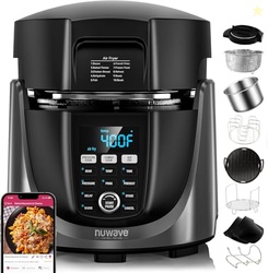 NUWAVE DUET AIR FRYER, ELECTRIC PRESSURE COOKER & GRILL COMBO, 540 IN 1 MULTICOOKER WITH 3 REMOVABLE LIDS, SLOW COOK, SAUTS, DEHYDRATOR, 18/10 SS POT, SURE-LOCK SAFETY TECH & 13 DELUXE ACCESSORIES