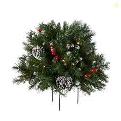 National Tree Company 18 in Pre-Lit Frosted Berry Artificial Christmas Urn Filler, Christmas Decoration with Pinecones, 35 Clear LED Lights, 175 Tips, Timer, Tripod Stake, Green