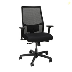 HON IGNITION 2.0 MID BACK TASK CHAIR, STANDARD SYNCHRO-TILT CONTROL, OFFICE CHAIR WITH LUMBAR SUPPORT, HEIGHT AND WIDTH ADJUSTABLE ARMS, BLACK FRAME, BLACK