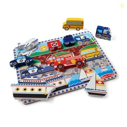 Melissa & Doug Vehicles Wooden Chunky Puzzle (9 pcs), Educational Screen Free Activity for Toddler, Preschoolers And Kids Ages 2+- FSC Certified