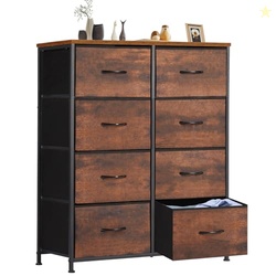 Sweetcrispy Dresser for Bedroom with 8 Storage Drawers, Large Fabric Storage Tower Organizer, Chest of Drawers with Metal Frame Wooden Top for Nursery, Closet, Living Room, Entryway, Rust Brown