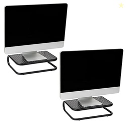 Mind Reader Monitor Stand, Set of 2, Ventilated Laptop Riser, Desktop Organizer, Metal, 14.25"L x 11"W x 4.25"H, Black