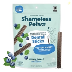 Shameless Pets Dental Treats for Dogs, The Tooth Berry - Healthy Dental Sticks with Immune Support for Teeth Cleaning & Fresh Breath - Free from Grain, Corn & Soy