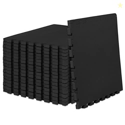 PROSOURCEFIT EXTRA THICK PUZZLE EXERCISE MAT 1", EVA FOAM INTERLOCKING TILES FOR PROTECTIVE, CUSHIONED WORKOUT FLOORING FOR HOME AND GYM EQUIPMENT, BLACK 3-PACK