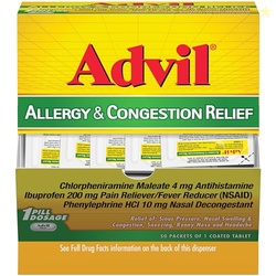 Advil Allergy and Congestion Relief Tablets, Pain Reliever, Fever Reducer and Allergy Relief with Ibuprofen, Phenylephrine HCl and Chlorpheniramine Maleate 4 mg - 50 Coated Tablets