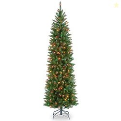 NATIONAL TREE COMPANY 6.5 FT PRE-LIT KINGSWOOD FIR SLIM ARTIFICIAL CHRISTMAS TREE, 250 MULTICOLOR LIGHTS, 719 TIPS, INCLUDES STAND, GREEN
