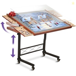 JoyBerri Jigsaw Puzzle Table/Rolling Puzzle Desk - 1500 Piece Puzzle Board with Bonus Puzzle/Portable Jigsaw Puzzle Tables with Drawers and Legs - Height Adjustable for Adults and Kids