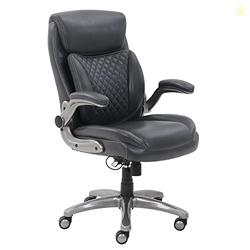 AMAZON BASICS ERGONOMIC EXECUTIVE OFFICE DESK CHAIR WITH LUMBAR SUPPORT, FLIP-UP ARMRESTS, ADJUSTABLE HEIGHT, GREY LEATHER