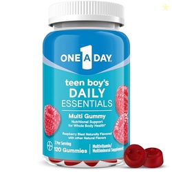 One A Day Teen Boys Daily Essentials Multivitamin Gummies, Teen Boy Vitamins with Vitamin C, Vitamin D, Bone Health, Immune Health, Raspberry Natural Flavor, 120 Gummies