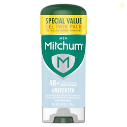 Mitchum Mens Triple Odor Protection Antiperspirant & Deodorant Gel, Unscented, 48HR Protection, 2 pack