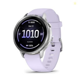 Garmin Venu 4, 41mm, Advanced Health and Fitness GPS Smartwatch, Bright and Colorful Display, Built-in Flashlight, 10 Days of Battery Life, Silver with Periwinkle Silicone Band