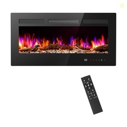 Sweetcrispy 36 Electric Fireplace Insert, 1500W Wall Mounted & Recessed Fireplace, Freestanding Fireplace Heater with Remote & Touch Panel Control, Adjustable Flame Effect, 12H Timer for Indoor use