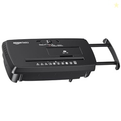 AMAZON BASICS 8-SHEET STRIP CUT PAPER, CD, AND CREDIT CARD SHREDDER WITH AUTO-OFF COMPACT, PORTABLE DESIGN, NO BASKET, EXTENDABLE ARM, BLACK