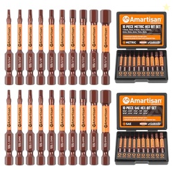 Amartisan 20-Piece Hex Head Allen Wrench Drill Bit Set, Metric and SAE S2 Steel Hex Bits Set, Magnetic Tips, 2.3" Long With Storage box.