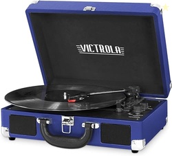Victrola Journey Bluetooth Portable Suitcase Record Player  with Built-in Speakers, 3 Speed Vinyl Record Player, RCA Out, Headphone Jack (Cobalt Blue)