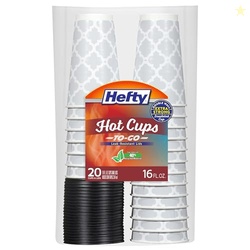 HEFTY PAPER DISPOSABLE HOT CUPS WITH LIDS, LEAK-RESISTANT DISPOSABLE COFFEE CUPS, DOUBLE INSULATED TO HELP PREVENT BURNING, TIGHT-FITTING LID HELPS PREVENT SLOSHING AND SPILLS, 16 OUNCE, 20 COUNT