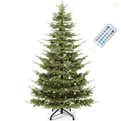 YITAHOME 7.5ft Aspen Fir Pre-Lit Christmas Tree with Remote Control, Crystal-Decorated Prelit Green Christmas Tree with 1339 PE&PVC Mixed Branch Tips, 11 Lighting-Modes, Green
