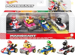 Hot Wheels Mario Kart Set of 4 Die-Cast Toy Cars with Attached Character Drivers, Includes Black Yoshi (Amazon Exclusive)