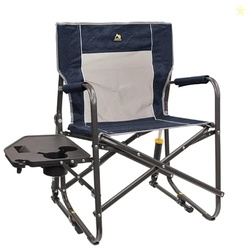 GCI OUTDOOR FREESTYLE ROCKER WITH SIDE TABLE CAMPING CHAIR | PORTABLE FOLDING ROCKING CHAIR WITH SOLID, DURABLE ARMRESTS, DRINK HOLDER & COMFORTABLE BACKREST  HEATHERED INDIGO