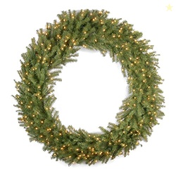 National Tree Company 60 in Pre-Lit Norwood Fir Artificial Christmas Wreath, Christmas Decoration with 300 Clear Lights, 882 Tips, Green