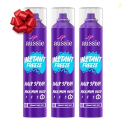 AUSSIE INSTANT FREEZE HAIR SPRAY FOR EXTREME HOLD, INFUSED WITH JOJOBA OIL & SEA KELP, LONG-LASTING ALL-DAY HOLD, FRESH CITRUS SCENT, SAFE FOR ALL HAIR TYPES, 10 FL OZ, 3 PACK