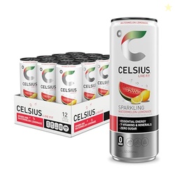 CELSIUS SPARKLING WATERMELON LEMONADE, SUGAR FREE ENERGY DRINK, 12 FL OZ (PACK OF 12)