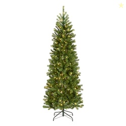 National Tree Company 6.5 ft Pre-Lit Downswept Douglas Fir Slim Artificial Christmas Tree, 300 LED Lights, 640 Tips, PowerConnect, Foot Pedal, 10 Light Functions, Includes Stand, Green