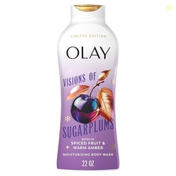 OLAY BODY WASH FOR WOMEN, HYDRATING & MOISTURIZING, HOLIDAY EDITION, WITH PLANT BASED CLEANSERS, B3 COMPLEX, FOR ALL SKIN TYPES, VISIONS OF SUGARPLUMS WITH SPICED FRUIT & WARM AMBER SCENT, 22 FL OZ