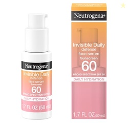 Neutrogena Invisible Daily Defense Broad Spectrum SPF 60, Antioxidants for Skin Glow, Hydrating Face Sunscreen Serum, Water Resistant (80 minutes), Oil-Free, Fragrance Free, Non Comedogenic, 1.7 Fl Oz
