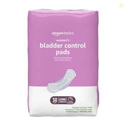 Amazon Basics Incontinence Pads for Women Long, Bladder Control, Postpartum, Ultimate Absorbency, Unscented, 30 Count