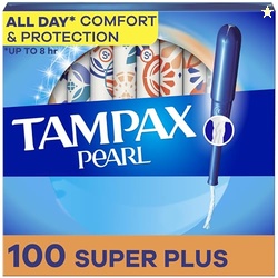Tampax Pearl Tampons for Women, with LeakGuard Braid, Super Plus Absorbency, Unscented, 100 Count (2 Packs of 50)