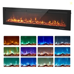 EUHOMY 72 Inch Electric Fireplace Wall Recessed and Wall Mounted with Adjustable Flame Color, Fireplace Heater with Remote Control, Linear Fireplace with Timer, Touch Screen, Log & Crystal, 750/1500W