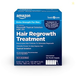 AMAZON BASIC CARE MINOXIDIL TOPICAL SOLUTION USP, 5 PERCENT, HAIR REGROWTH TREATMENT FOR MEN, EXTRA STRENGTH, 12 FLUID OUNCES